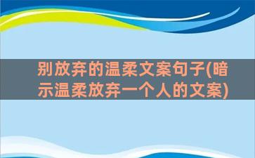 别放弃的温柔文案句子(暗示温柔放弃一个人的文案)