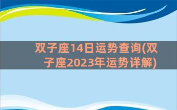 双子座14日运势查询(双子座2023年运势详解)