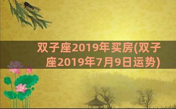 双子座2019年买房(双子座2019年7月9日运势)