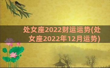 处女座2022财运运势(处女座2022年12月运势)