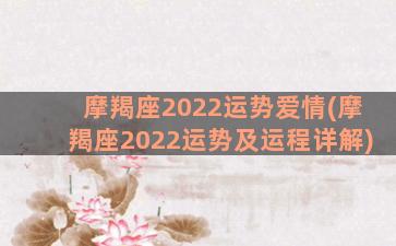 摩羯座2022运势爱情(摩羯座2022运势及运程详解)