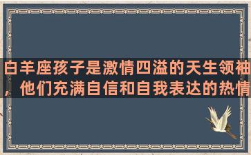 白羊座孩子是激情四溢的天生领袖，他们充满自信和自我表达的热情。其特点是勇敢、冲动、独立和好动。这些特质，使得白羊座孩子在扮演戏剧角色中表现出色，同时也是领袖和队