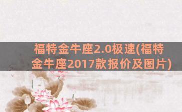 福特金牛座2.0极速(福特金牛座2017款报价及图片)