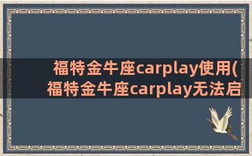 福特金牛座carplay使用(福特金牛座carplay无法启动)